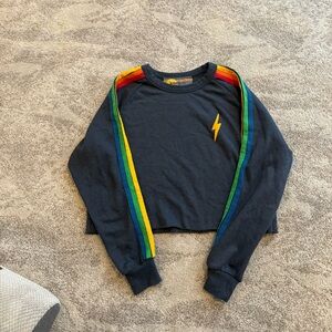 AVIATOR NATION EMBROIDERY CROPPED CREW SWEATSHIRT - HEATHER NAVY Size Large